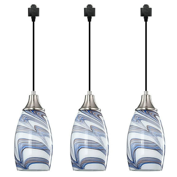 Kiven 3-Light H-Type track lighting pendants,Modern h track pendant lights with Dark Blue Art Glass Lampsade,Decorative Track Lighting Fixture for Kitchen Island Hallway Restaurant