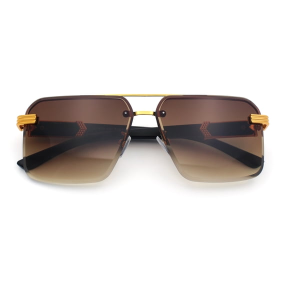 Mens Euro Mafia Mob Rimless Bevel Lens Oversize Racer Sunglasses [Gold Brown - Brown]