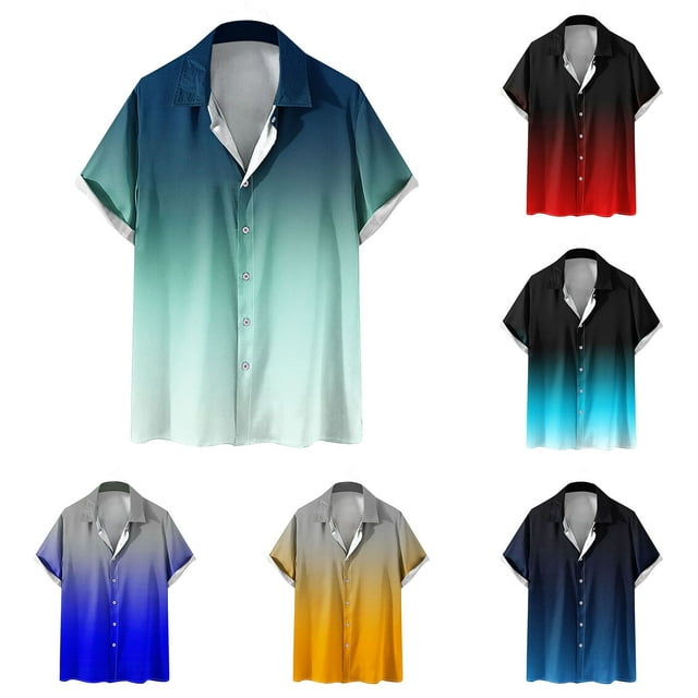 CEHVOM Spring Savings!Beach Shirts for Men Button Down,Beach Shirts for Men Big and Tall Palm Tree Print Turndown Collar Short Sleeve Blouse Tops,Summer Shirts for Men
