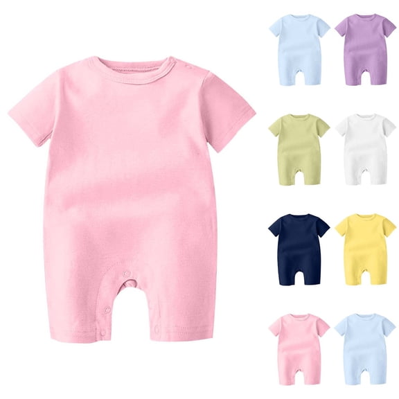 Busydd Baby Boy Romper 0-24 Months Comfy Cotton Short Sleeve Infant Girl Clothes Rompers Solid Color Round Neck Baby Boy Clothes 0-3 Months