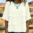 thumbnail image 6 of SETOOFF Womens 3/4 Length Sleeve Tops Chiffon Blouses Round Neck Multi Layer Ruffle Flare Sleeve Loose Casual Shirts Women Spring Summer Office Daily Outfit, 6 of 7