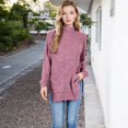 thumbnail image 2 of Women's Ribbed Knit Turtleneck Tunic Sweater with Front Pockets - Large, Purple, 2 of 6