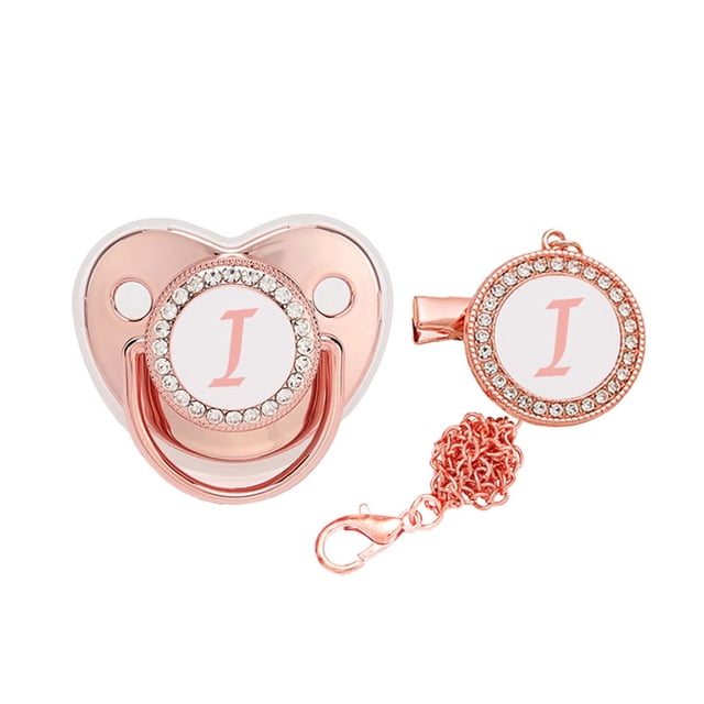 Fiudx Chupete con Brillo, Clip Personalizable con Inicial de Letra, Tetina con Brillantes Diamantes de Imitación, Ideal para Bautizos, Bodas y Fiestas, Regalo Único para Bebés Especiales. Requiere Su