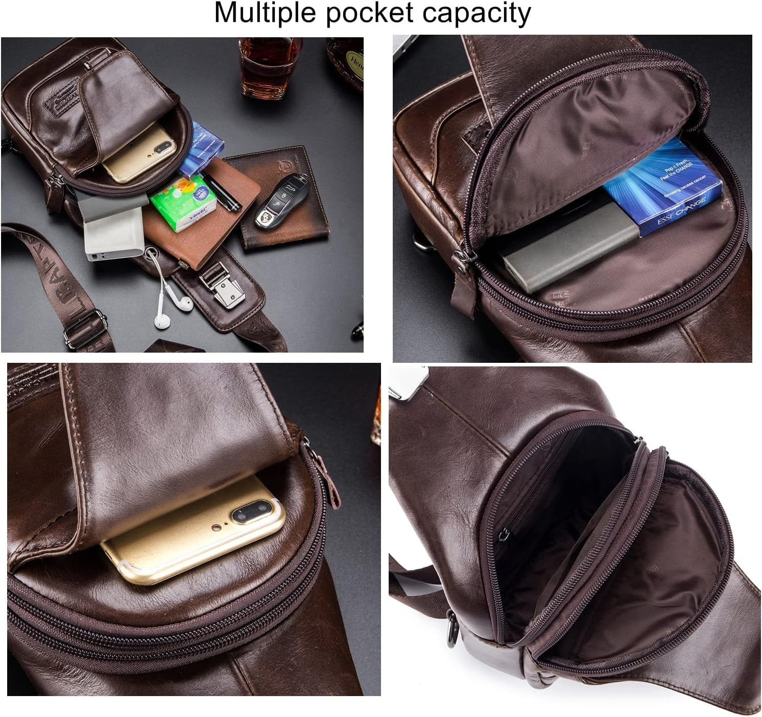 BULLCAPTAIN Genuine Leather Sling Bag Men's Crossbody Chest Backpack Vintage Daypack