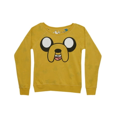 Junior Faces - Adventure Time Jake Face Grass Time Reversible Juniors Long Sleeve T-Shirt Tee