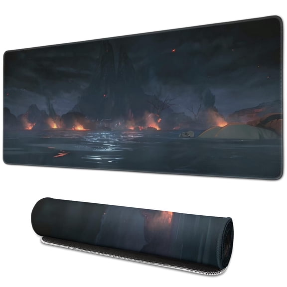 Fire At Night mouse Padswaterproofwashable for Office Home Work GamingmousepadsRubber Base Mousepad with Stitched Edges 31.5x11.8inches