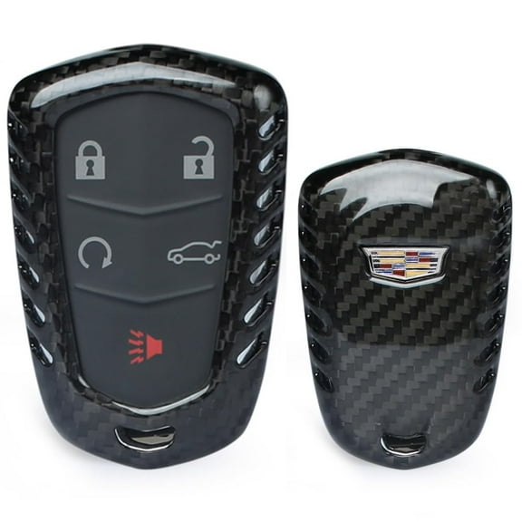 Gloss Black Genuine Real Carbon Fiber Key Fob Protective Cover Case For Cadillac 2015-19 ATS CTS CT6 ELR XTS XT5 SRX Escalade Shield Shape Smart Keyless