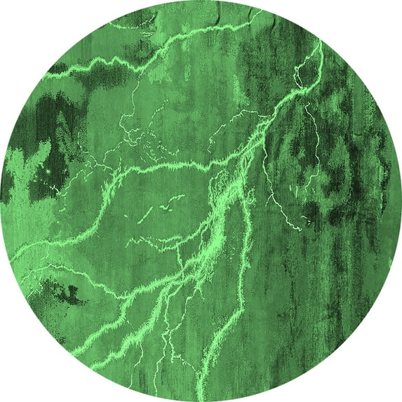 Ahgly Company Indoor Round Oriental Emerald Green Industrial Area Rugs, 7' Round