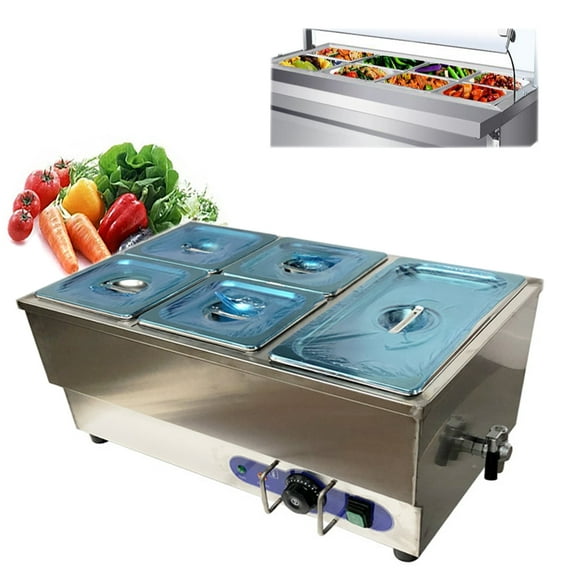 TECHTONGDA Buffet Food Warmer Bain Marie Canteen Steam Heater 5-Pot