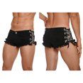 thumbnail image 5 of TiaoBug Men's Frayed Edge Sides Lace Up Mini Jean Shorts Low Waist Ripped Denim Hot Pants for Party Clubwear Black S, 5 of 7