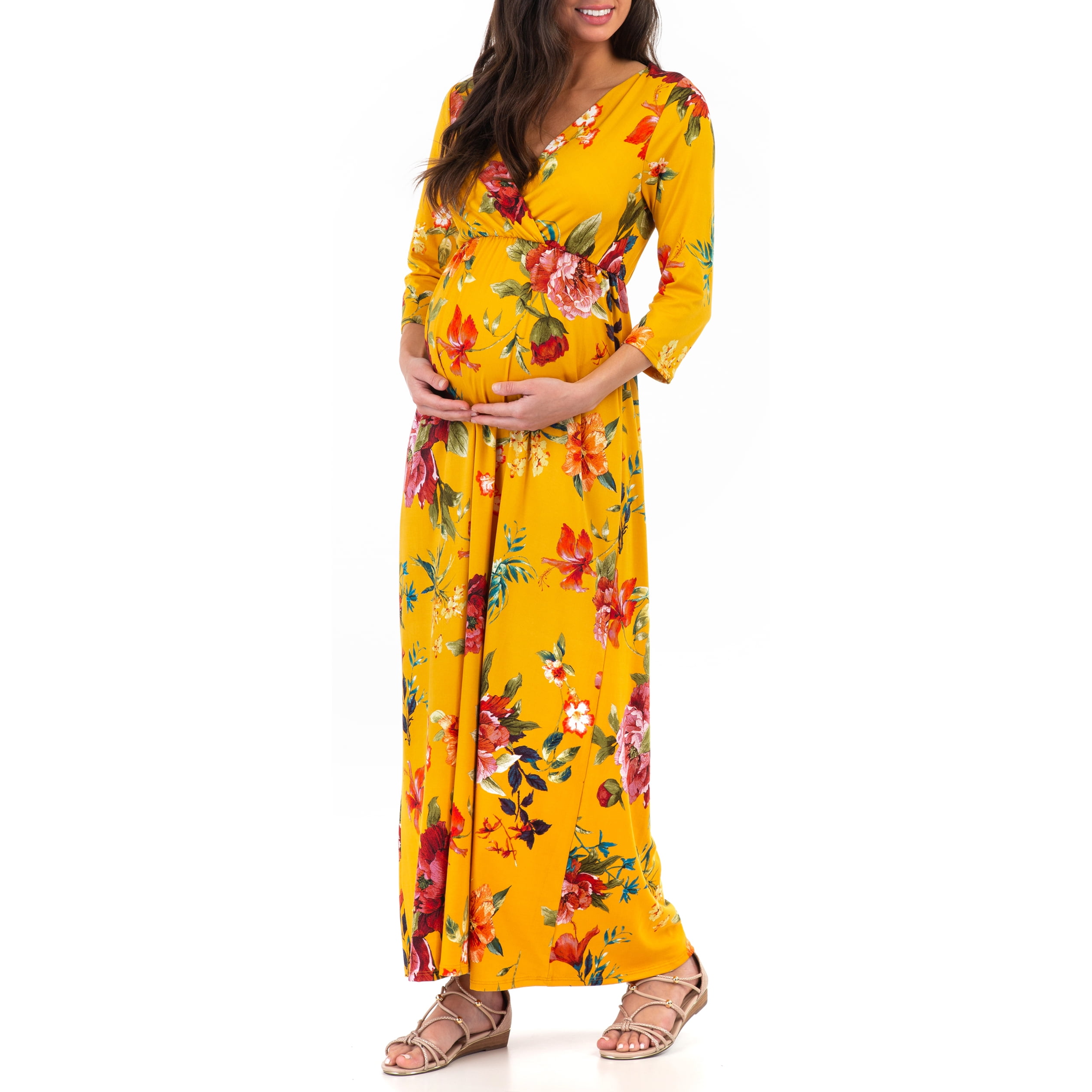 Mother Maternity V-Neck 3/4 Waist Dress - Walmart.com