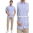 thumbnail image 4 of DARING DIVA Men's Plaid Short Sleeved Button Down Business Checked Dress Shirt M Blue, 4 of 6