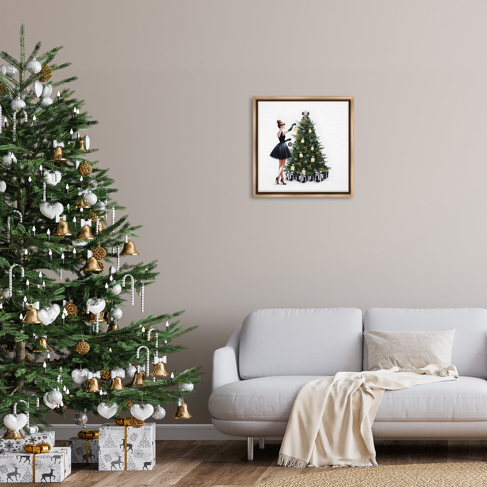Stupell Industries Trendy Christmas Tree Holiday Painting Brown Floater Framed Canvas Art Prints Wall Art, 25 x 25