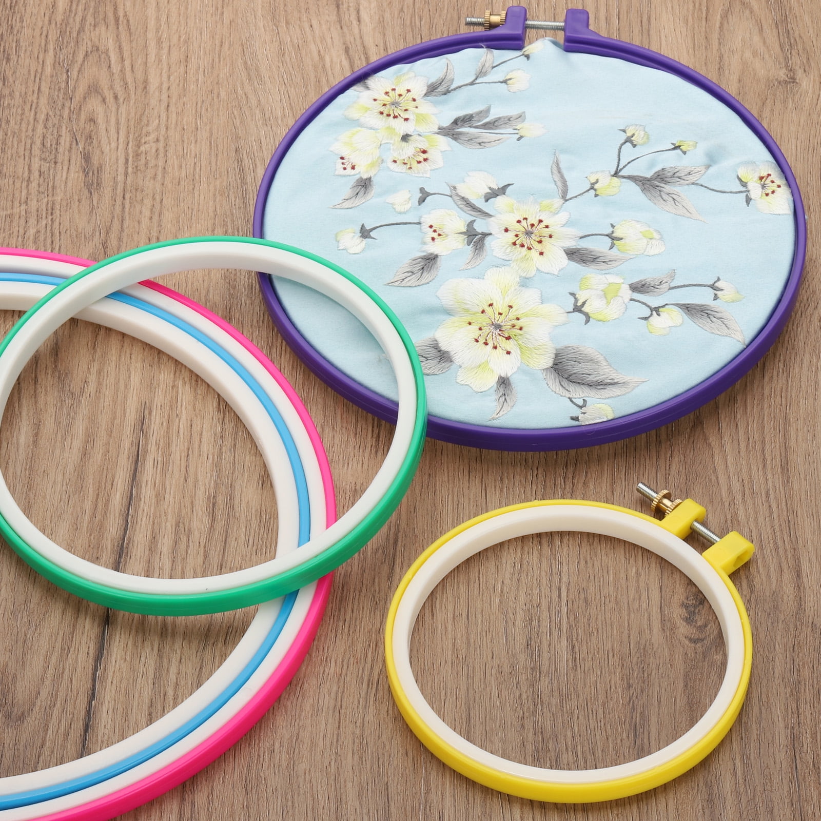 Uxcell 10 Pieces Embroidery Hoops Frame Round Plastic Circle Cross Stitch Hoop Ring for Embroidery Art Craft Handy Sewing Decoration, Pink/Blue/Purple/Green/Yellow
