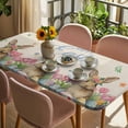 thumbnail image 3 of Spring Easter Table Cloths for 3 Foot Rectangle Tables, Pink Tulip Flowers Bunny Floral Rustic Patio Waterproof Elastic Fitted Tablecloths, Washable Rectangular Table Cover for Camping, 3 of 8