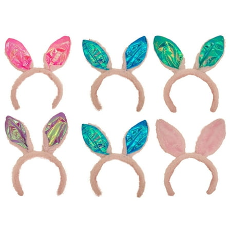 Plush Bunny Ears Headband (6 Headbands, Colors Vary) Easter Party Decorations, Favors, Costume Propp