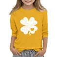 thumbnail image 5 of T-Shirt Fille Fête de la Saint-Patrick, Mignon T-Shirt Graphique à Manches 3/4 Col Rond avec Imprimé Irlandais, Hauts Décontractés Printemps Été pour Vacances, Fête d'Anniversaire et Usage Quotidien Jaune 150, 5 of 5