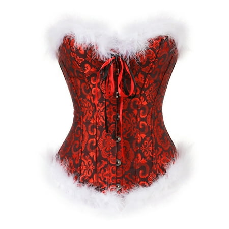 Sxiwei Womens Mrs Santa Claus Costume Xmas Christmas Lingerie Corset Top Lace-up Bustier Black&Red M