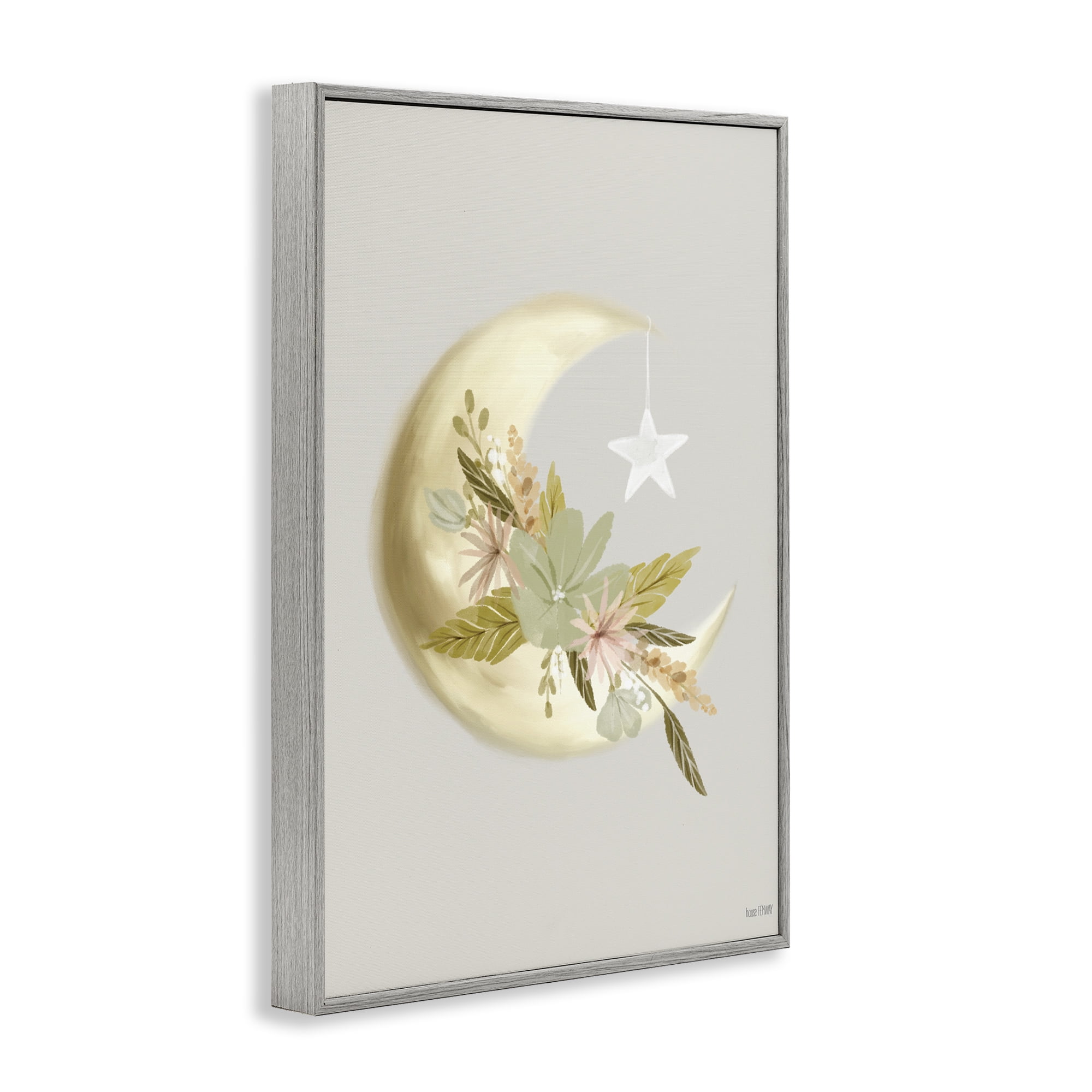 Stupell Industries Moon with Flowers Landscape Painting Gray Framed Art Print Wall Art, 16 x 24