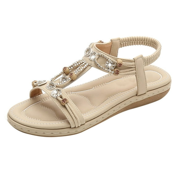Mepaouo Flat Sandals for Women Dressy Summer Comfortable Walking Shoes Ankle Strap Slip on Sandals