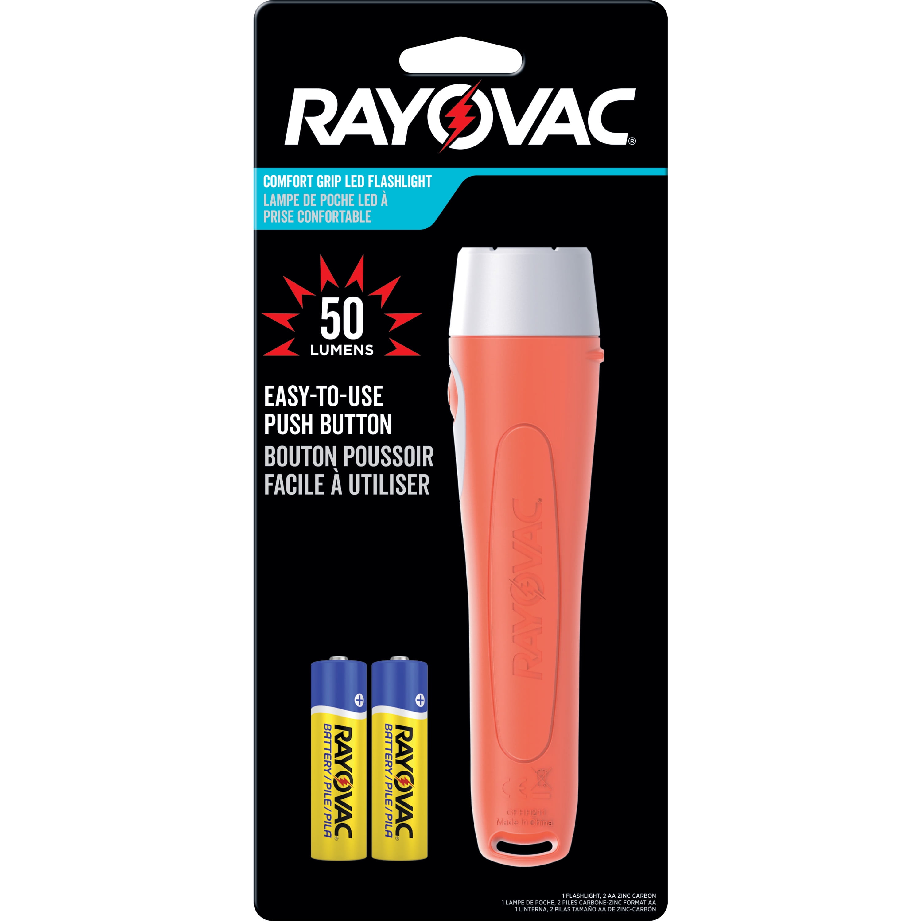 Rayovac LED Flashlight, 50 Lumen, Comfort Grip LED Light