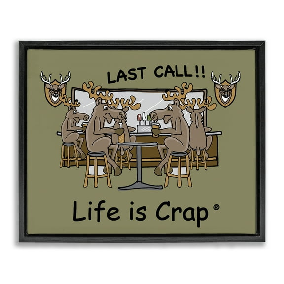 Stupell Industries Last Call at Bar Novelty & Humor Painting Black Floater Framed Canvas Art Print Wall Art, 21 x 17