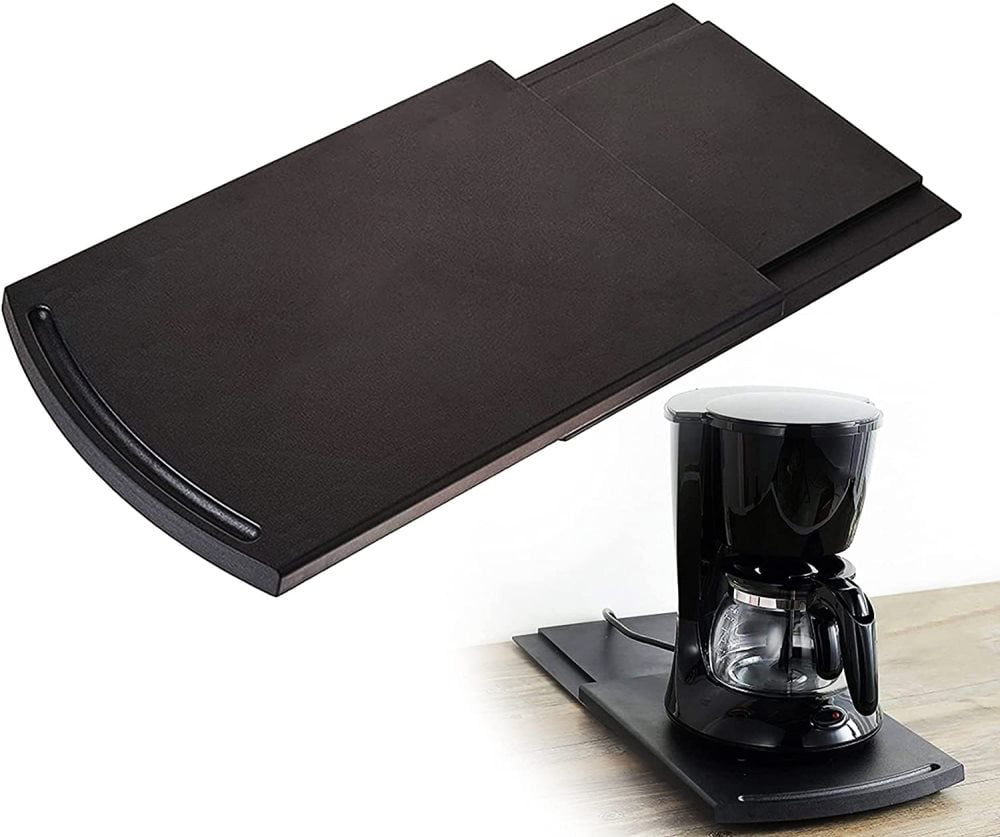 Deror Coffee Maker Tray Sliding Coffee Maker Tray Mat Countertop Coffee Machine Appliance Moving Holder Black
