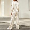 thumbnail image 6 of Xinoom Women's 2 Piece Satin Matching Set, Lapel Button Down Shirt & Drawstring Wide Leg Pants, Elegant Casual Outfit, Gift for Ladies, Dinner Gathering Beige,L, 6 of 8