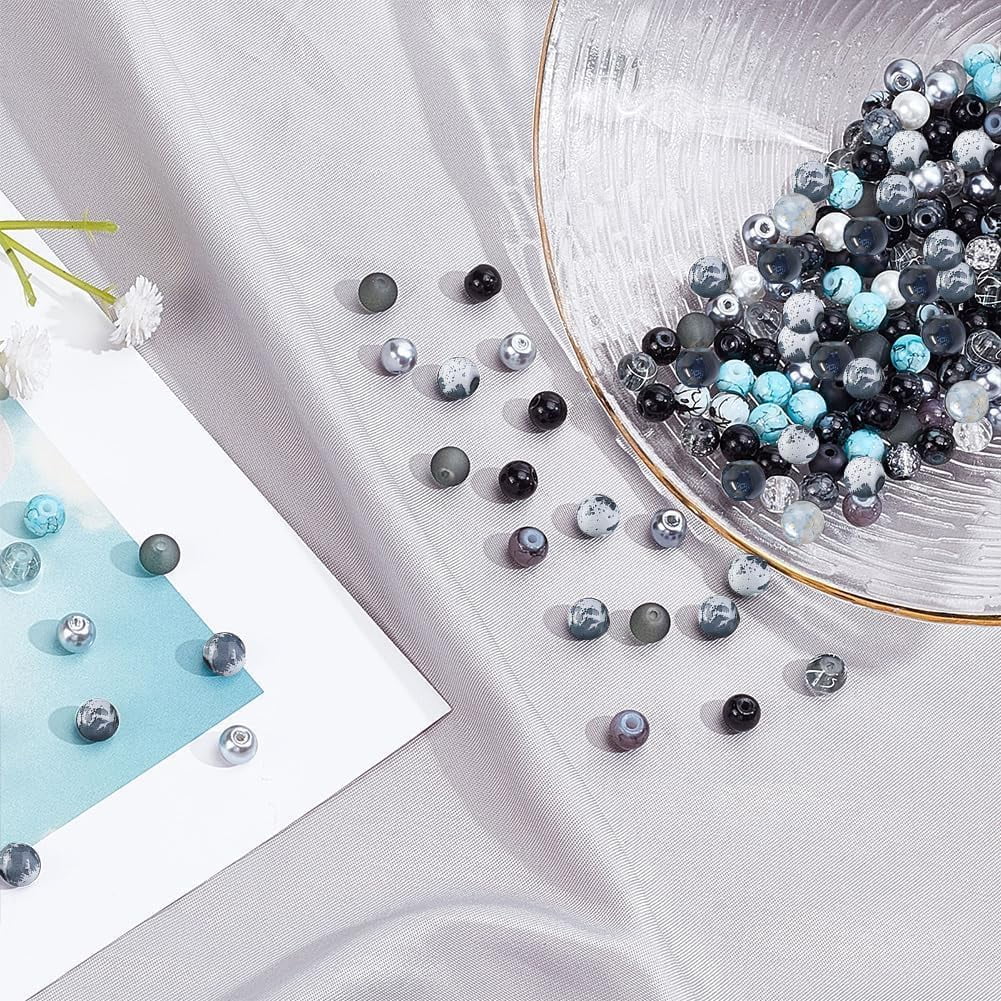 768pcs 6mm Round Glass Beads 24 Style Black White Bracelet Beads Marble Loose Beads Spacers DIY