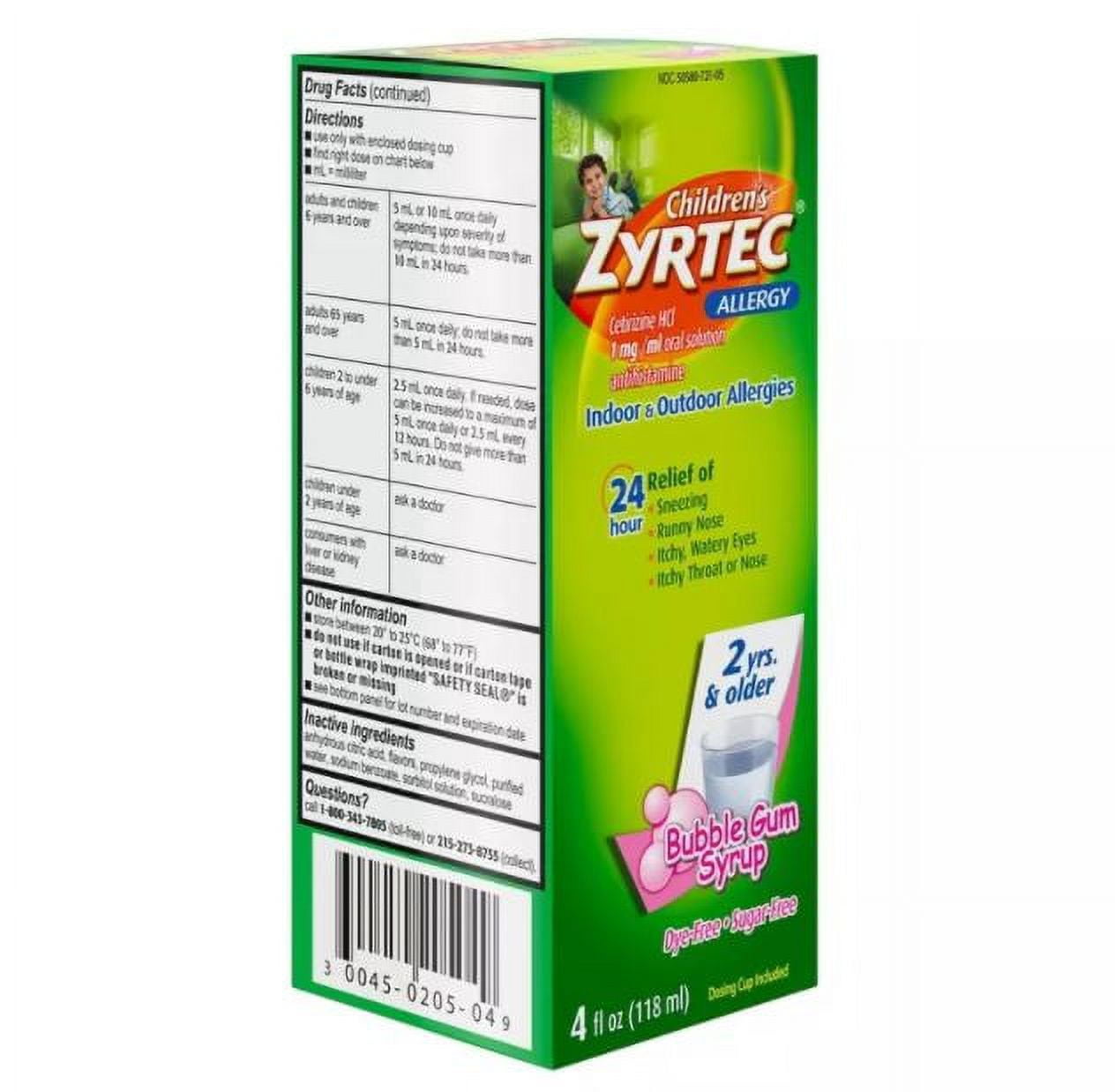 Zyrtec Children's Allergy Bubble Gum Syrup 4 oz (Pack of 6)