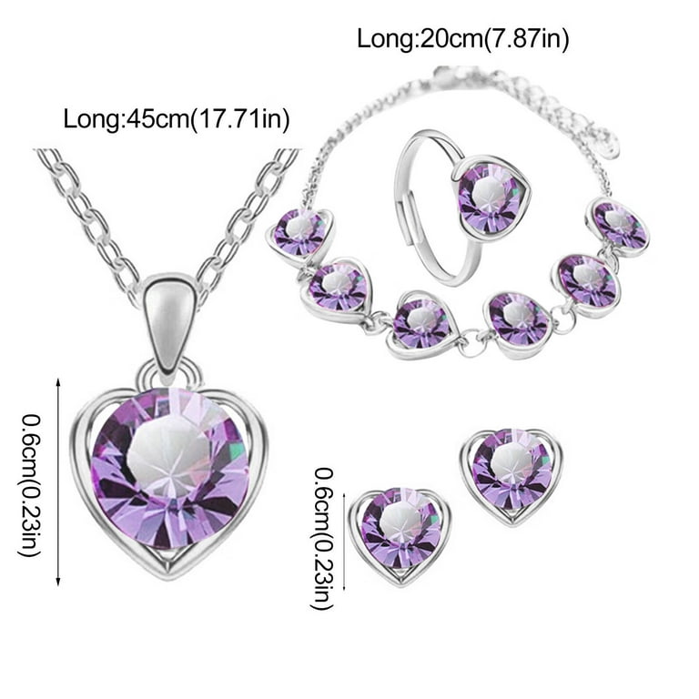 Mortilo Jewelry Love Heart Necklace Pendant Earrings Ring Set Love Heart Jewelry for Women Girls Jewelry Sets for Women Metal White, Women's, Size: One Size