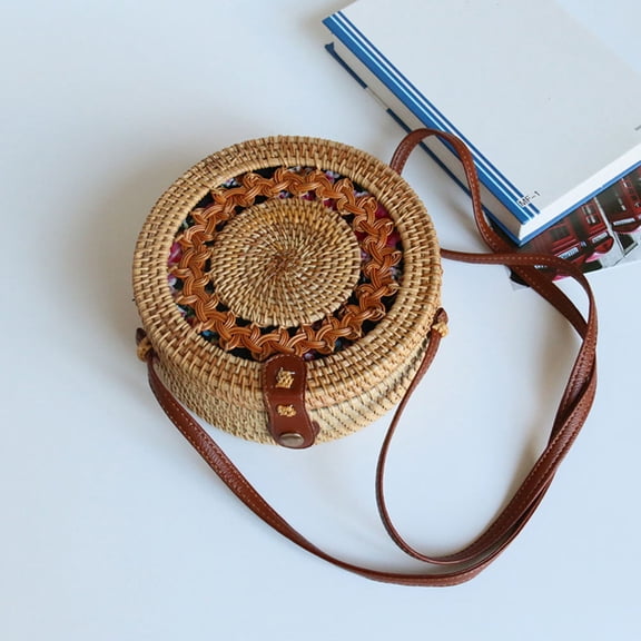 Minkissy Chic Light Brown Rattan Shoulder Bag for Women Simple Design Crossbody Tote