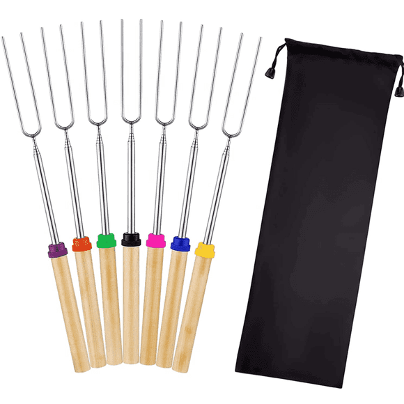 8Pcs Roasting Sticks Skewers for Fire Pit Telescoping Sausage BBQ Hot Dog Forks Portable Carrying Bag for Grill Campfire