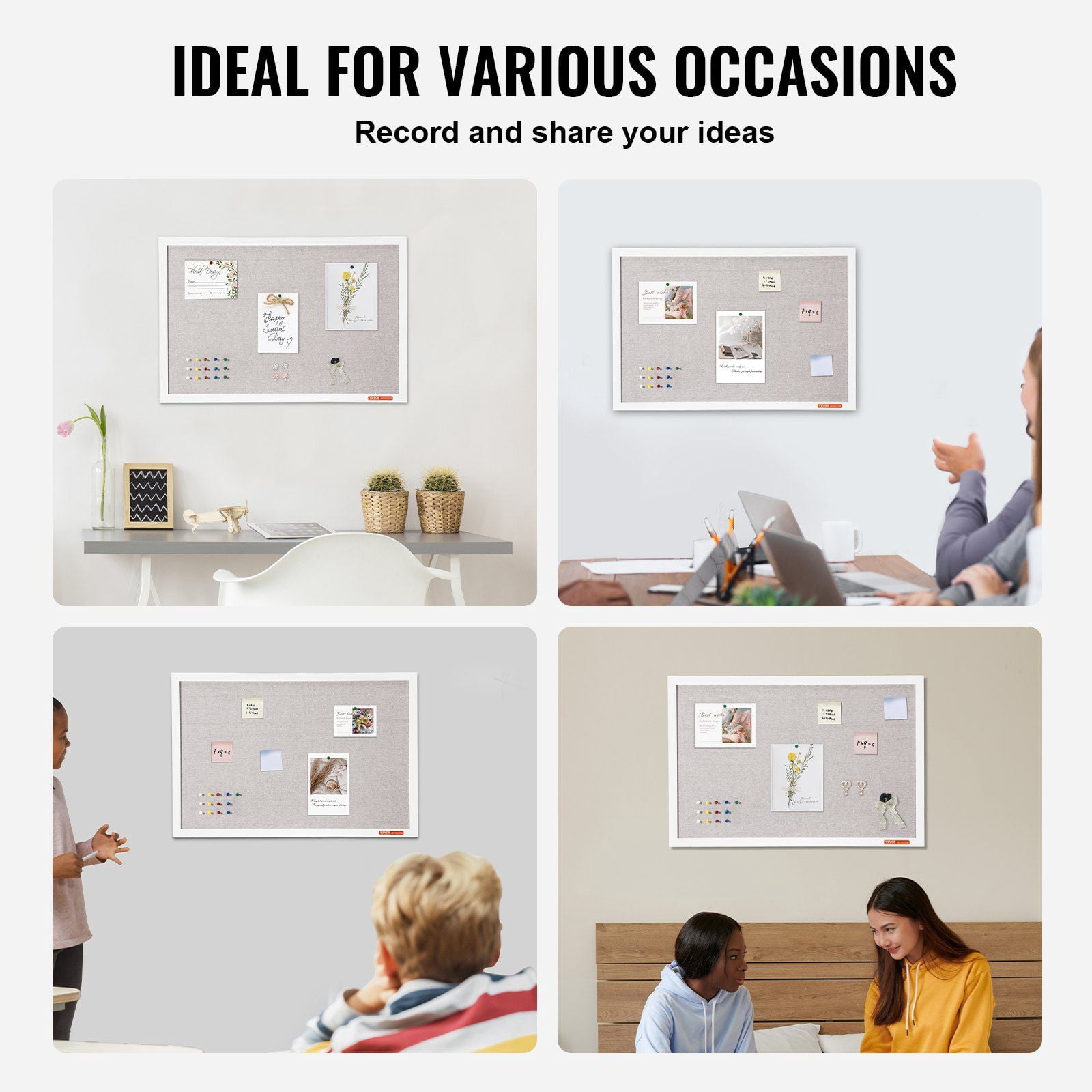 HCY 30"x20" White Cork Board with Linen Surface Wall-Mounted Bulletin Board
