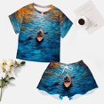 thumbnail image 4 of Colorful Kayaks Glide Across The Lake Pajama Set for Women 2 Piece Sleepwear Loungewear Short Sleeve, 4 of 7