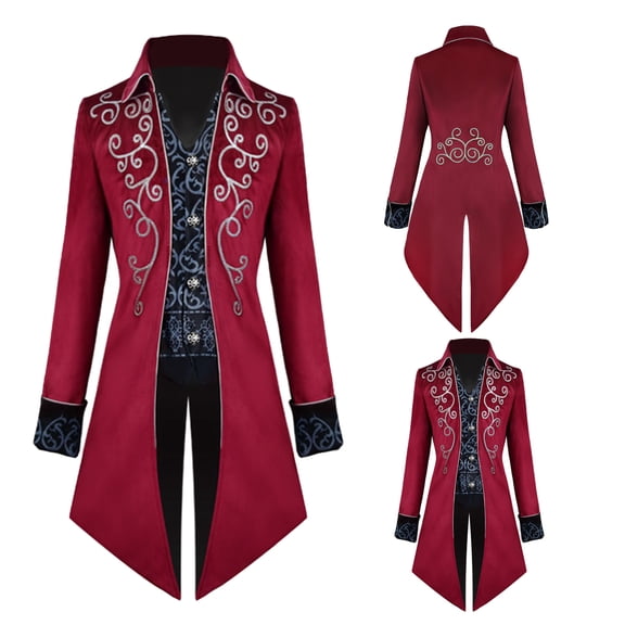 MYATED Men's Medieval Steampunk Jacket Tailcoat Renaissance Victorian Gothic Coat Halloween Cosplay Gentleman Costume (Red,S)