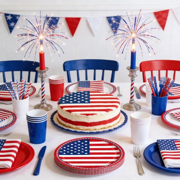 AURIGATE 24-Piece American Flag Paper Plates Set, Includes Dinner & Dessert Plates for 4th of July, Patriotic Parties, BBQs & Picnics