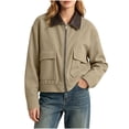 thumbnail image 4 of Smsaxvxz Womens Cropped Jacket Casual Corduroy Collar Barn Coat Lightweight Utility Zip Up Baseball Jacket with Pockets Khaki XS, 4 of 10