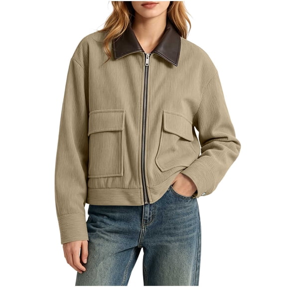 AloohaidyvioNo Boundaries Womens Barn Jackets Collar Lightweight Utility Corduroy Canvas Workwear Zip Up Jacket