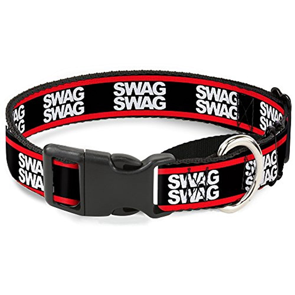 Buckle-Down Double Swag Black White Red Stripe Martingale Dog Collar