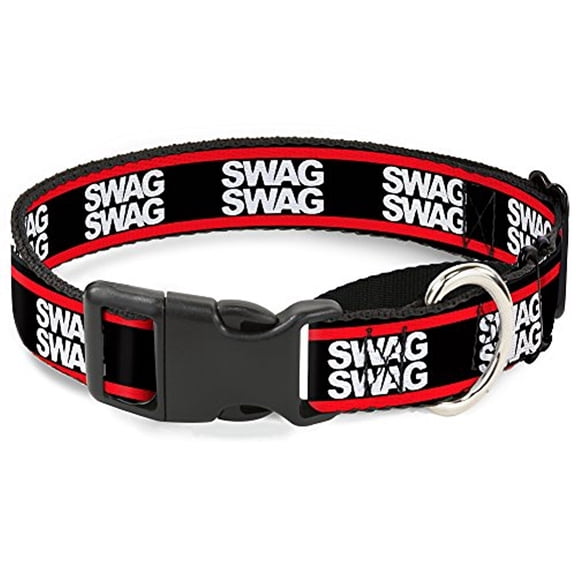 Buckle-Down Double Swag Black White Red Stripe Martingale Dog Collar