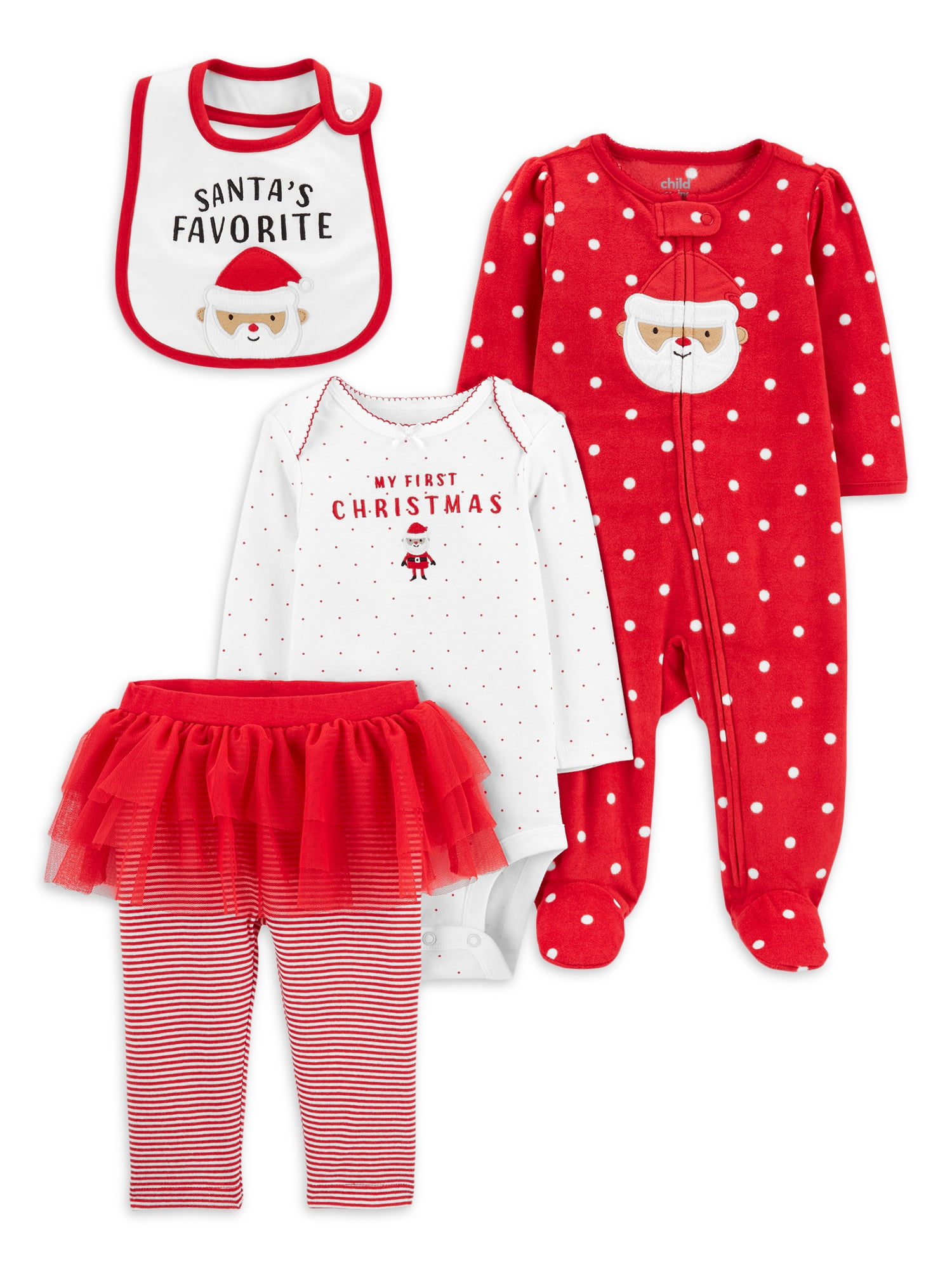 CARTERS Girls 4 pc Set Size 3 6 months Bodysuits Pants Hat Christmas Outfit 