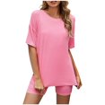 thumbnail image 1 of JUNWELL Ensembles 2 Pcs pour Femmes pour l'Été Mode Femmes Blouse Col Rond Manches Courtes Hauts Shorts Ensemble Décontracté, 1 of 6