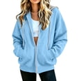thumbnail image 6 of Kezqiaxn Zip up Hoodie Women Fashion Drawstring Long Sleeve Loose Casual Sweatshirt with Pockets Fall Winter Clothes Light Blue S, 6 of 8