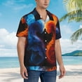 thumbnail image 3 of Sikiie Red And Blue Abstract Print Men's Hawaiian Shirt, Summer Beach Button Pocket Short Sleeve T-Shirt,X-Large, 3 of 7