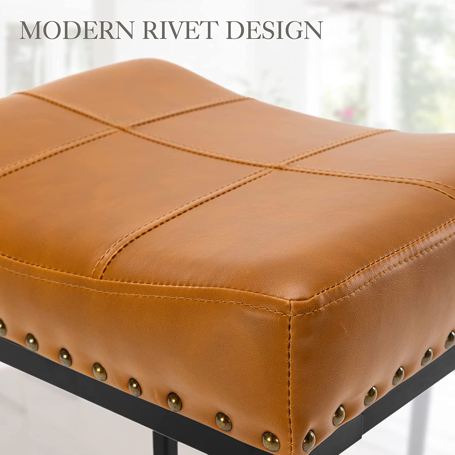 Dycanpo 24" Saddle Counter Height Bar Stools Set of 4, Modern Faux Leather, for Kitchen, Brown