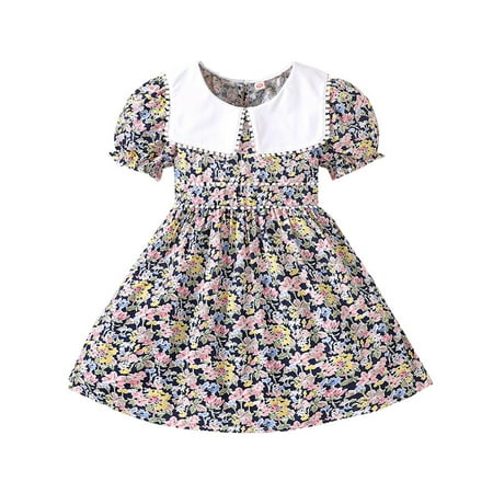 

Lovely Casual Sets For Children Girls Flower Printed O-Neck Short Sleeve Child Summer Beach Sundress Party Dresses Princess Dress Cozy Leisure Comfy Streetwear Outfits