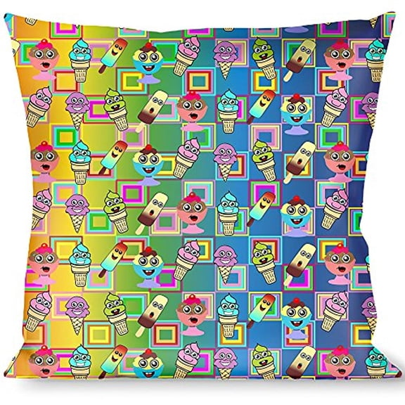 Buckle-Down Throw Pillow - Ice Cream Cone & Popsicle Expressions Squares Multi Color