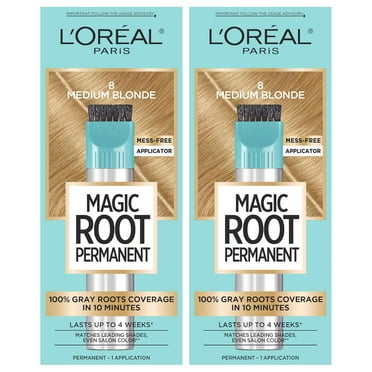 L'Oreal Paris Magic Root Permanent Hair Color, 10 Minute Hair Dye Kit to Rescue Roots with 100% Gray Hair Coverage, 8 Medium Blonde, 2 Pack (Packaging May Vary)