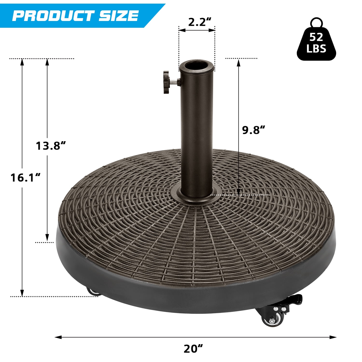 UPHYB 52LBS Umbrella Base, Umbrella Stand with Brakeable Wheels, Patio Umbrella Base Heavy Duty for Outdoor 1.5''~1.89'' Market Umbrella, Resin Umbrella Holder for Patio Deck Porch Poolside, Bronze